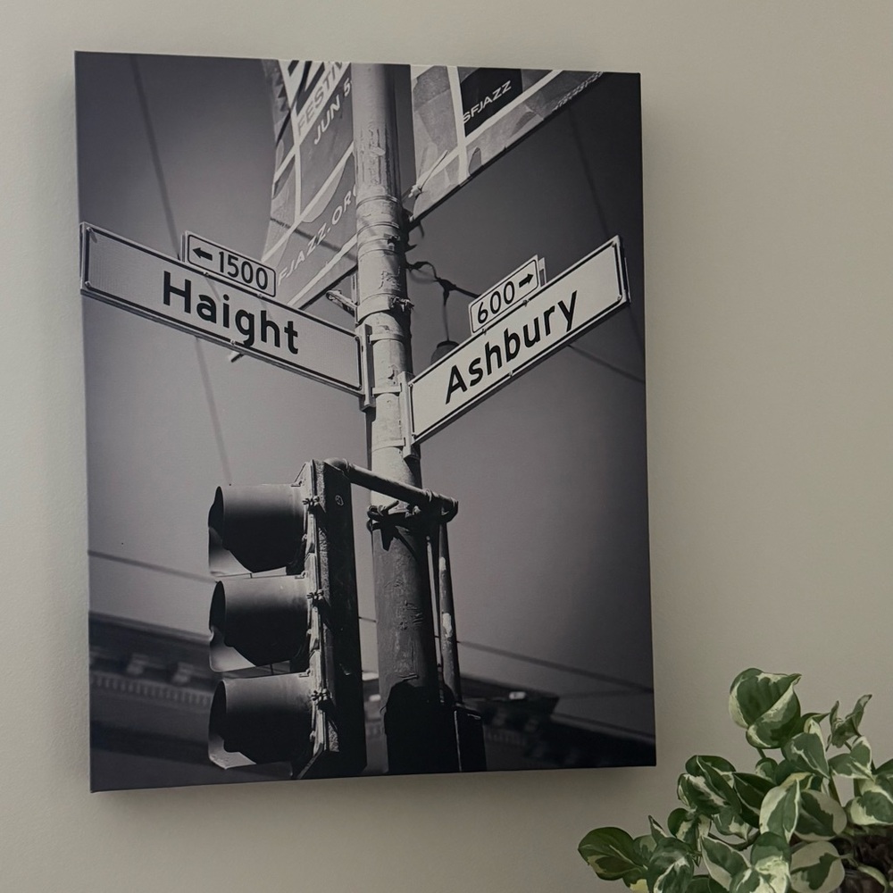 Street Photography “Haight & Ashbury” Black & White Canvas Art by Jaime Marie